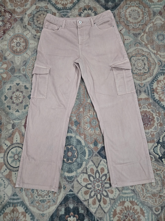Edgely Denim - Dusty Pink Mid Rise Relaxed Boyfriend Straight Cargo Jeans 12